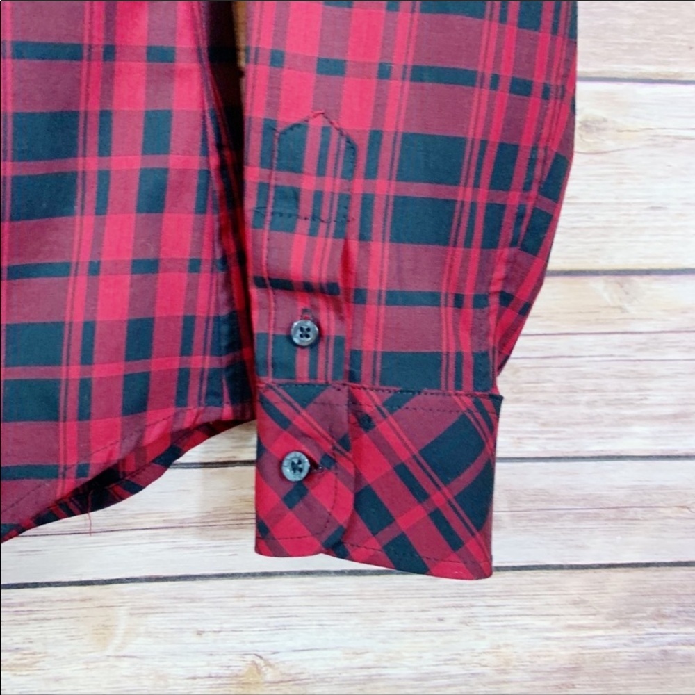 Lauren Ralph Lauren Red Black Buffalo Plaid Ruffle Cotton Blouse Fall Christmas - Picture 2 of 5
